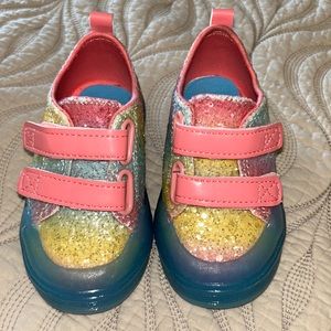 Baby/Toddler pink/blue pastel rainbow Glitter Velcro sneakers